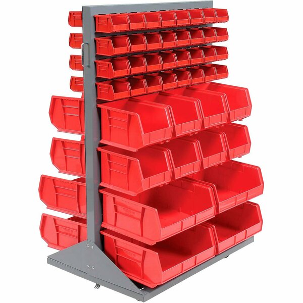 Global Industrial Mobile Double Sided Floor Rack, 88 Red Stacking Bins 36 x 54 500164RD